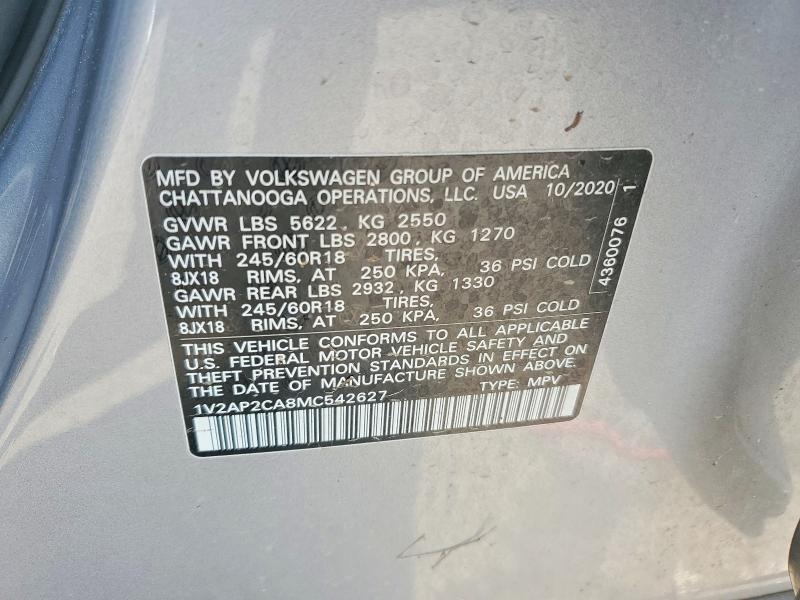 Aukcja sprzedaży 2021 Volkswagen Atlas, vin: 1V2AP2CA8MC542627, numer aukcji: 55233756