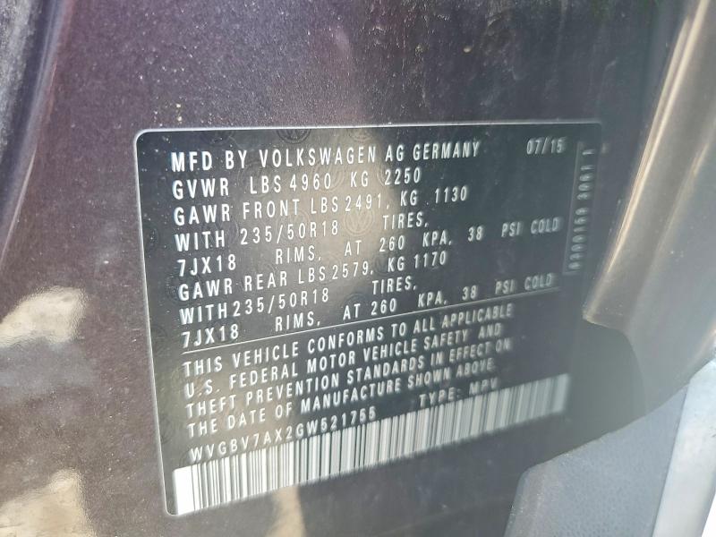 Aukcja sprzedaży 2016 Volkswagen Tiguan, vin: WVGBV7AX2GW521755, numer aukcji: 56960276