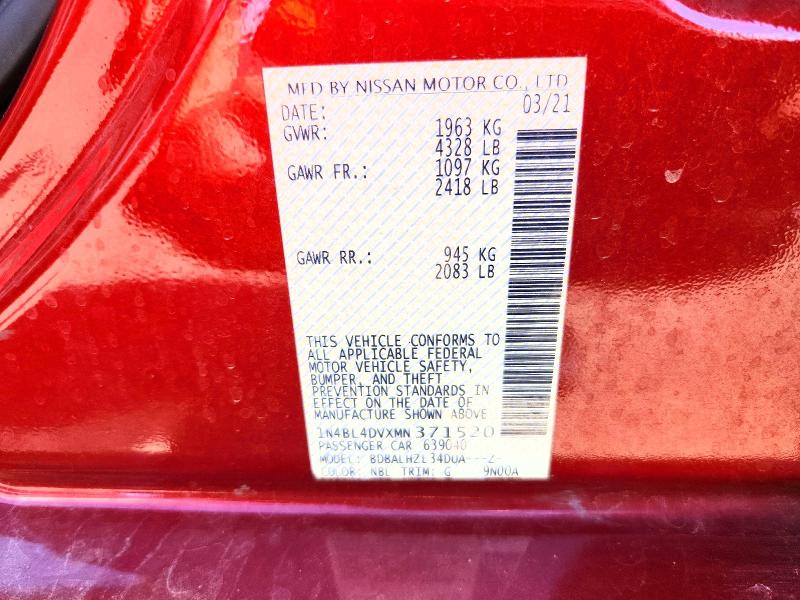 Продаж на аукціоні авто 2021 Nissan Altima, vin: 1N4BL4DVXMN371520, номер лоту: 56104546