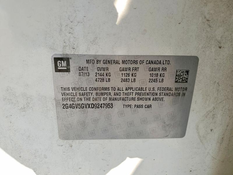 2013 Buick Regal მანქანა იყიდება აუქციონზე, vin: 2G4GV5GVXD9247953, აუქციონის ნომერი: 56802776