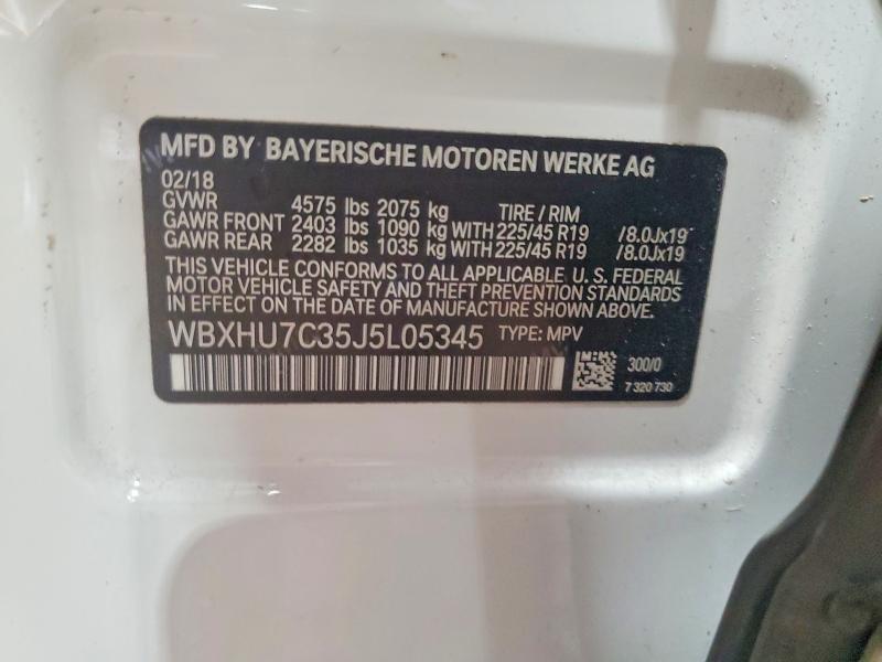 55457916 :رقم المزاد ، WBXHU7C35J5L05345 vin ، 2018 Bmw X1 مزاد بيع