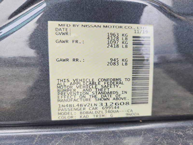 55871396 :رقم المزاد ، 1N4BL4BV2LN312608 vin ، 2020 Nissan Altima مزاد بيع
