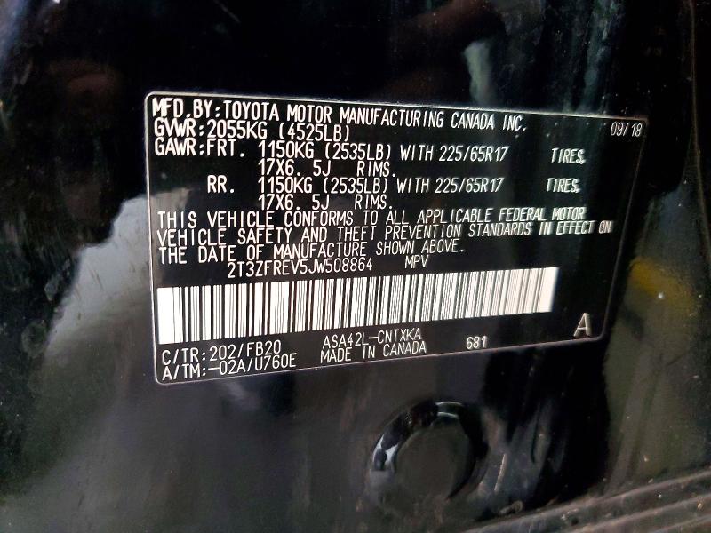 2018 Toyota Rav4 მანქანა იყიდება აუქციონზე, vin: 2T3ZFREV5JW508864, აუქციონის ნომერი: 56814116