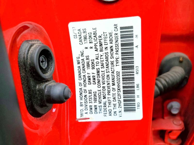 Продажа на аукционе авто 2017 Honda Civic, vin: 2HGFC2F5XHH532302, номер лота: 57741876
