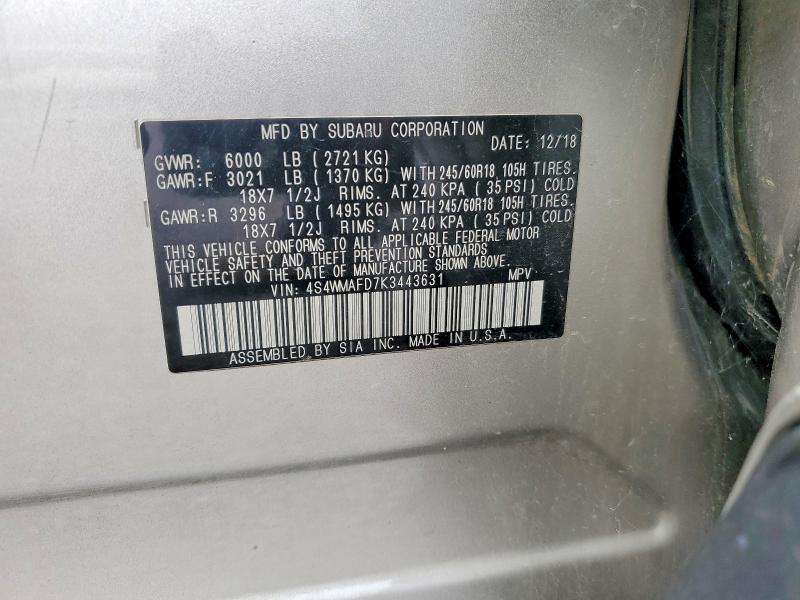 Продаж на аукціоні авто 2019 Subaru Ascent, vin: 4S4WMAFD7K3443631, номер лоту: 57346976