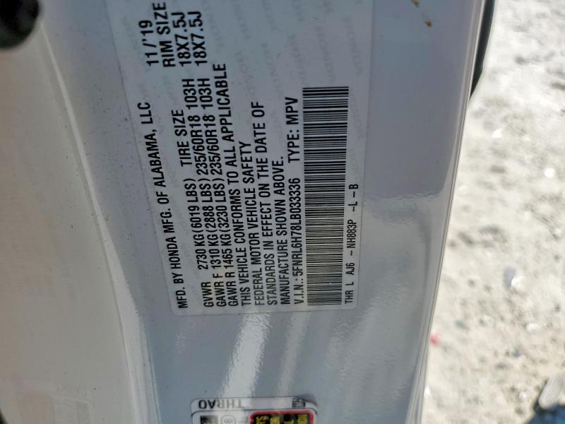 57144376 :رقم المزاد ، 5FNRL6H78LB033336 vin ، 2020 Honda Odyssey مزاد بيع
