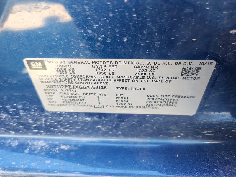 2016 Gmc Sierra მანქანა იყიდება აუქციონზე, vin: 3GTU2PEJXGG105043, აუქციონის ნომერი: 55051086