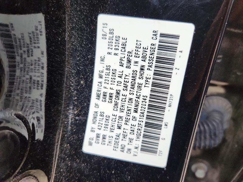 57499156 :رقم المزاد ، 1HGCR2F51GA020345 vin ، 2016 Honda Accord مزاد بيع