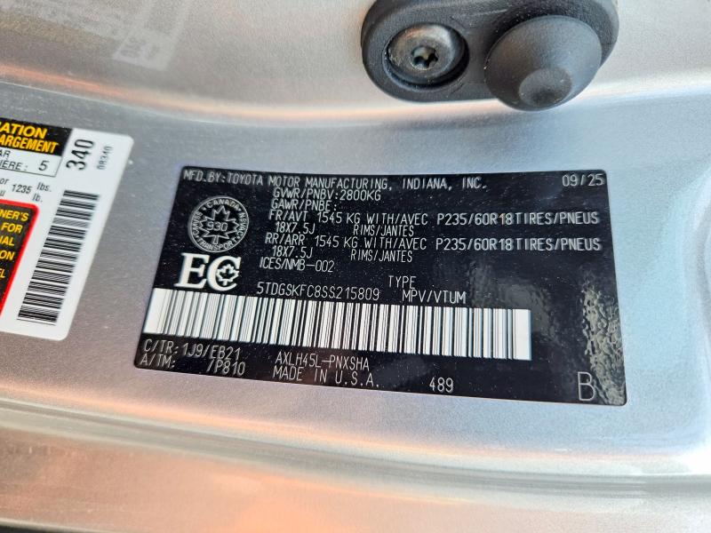 2025 Toyota Sienna მანქანა იყიდება აუქციონზე, vin: 5TDGSKFC8SS215809, აუქციონის ნომერი: 51454366