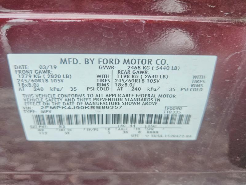 55138766 :رقم المزاد ، 2FMPK4J90KBB86357 vin ، 2019 Ford Edge مزاد بيع
