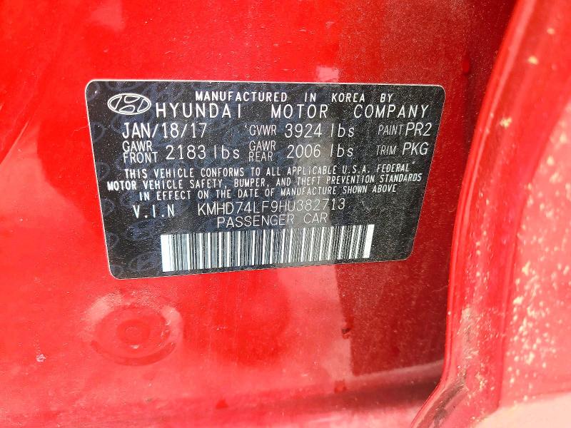55805826 :رقم المزاد ، KMHD74LF9HU382713 vin ، 2017 Hyundai Elantra مزاد بيع