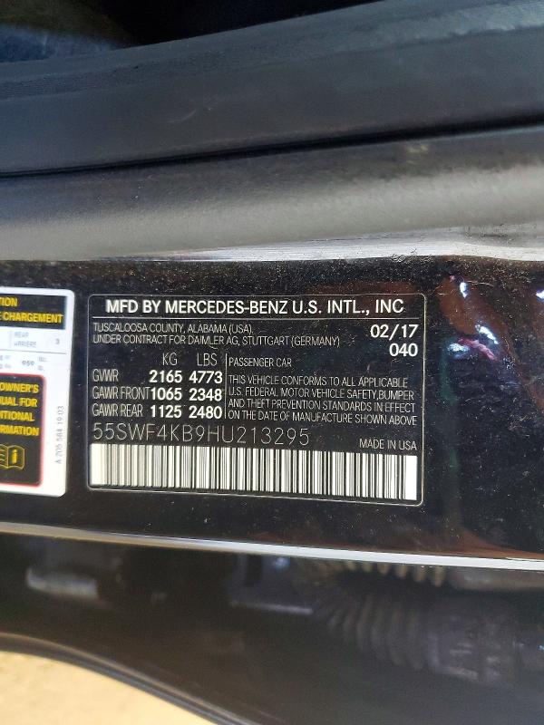 57421626 :رقم المزاد ، 55SWF4KB9HU213295 vin ، 2017 Mercedes-benz C مزاد بيع