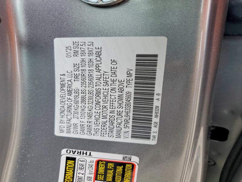 59360176 :رقم المزاد ، 5FNRL6H63SB045609 vin ، 2025 Honda Odyssey مزاد بيع