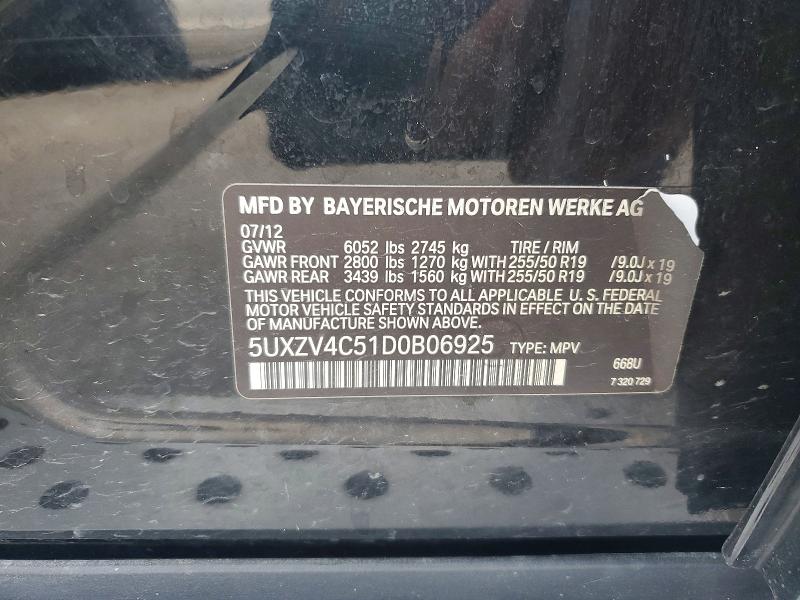 57618526 :رقم المزاد ، 5UXZV4C51D0B06925 vin ، 2013 Bmw X5 مزاد بيع