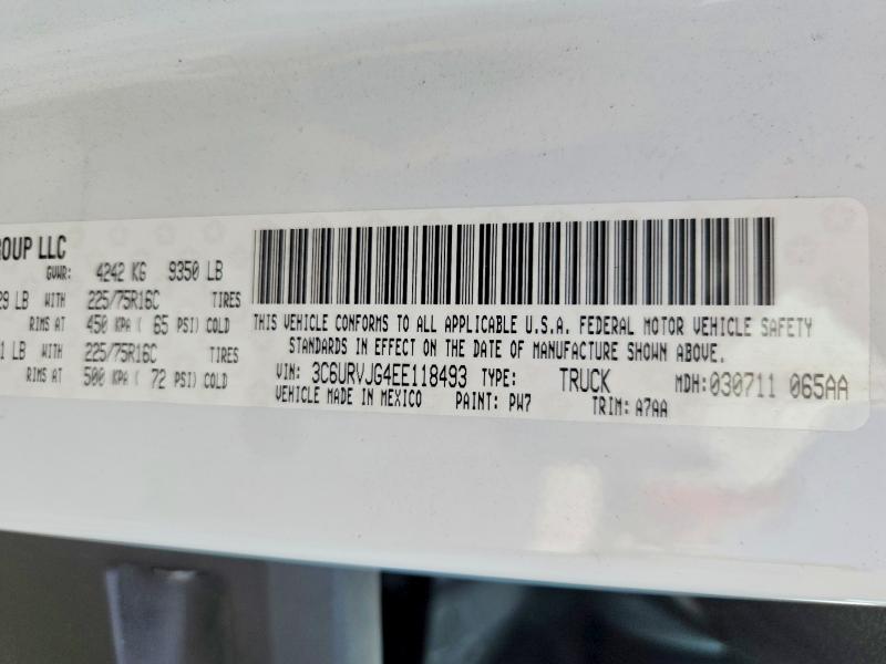 2014 Ram Promaster 3500 მანქანა იყიდება აუქციონზე, vin: 3C6URVJG4EE118493, აუქციონის ნომერი: 53947086