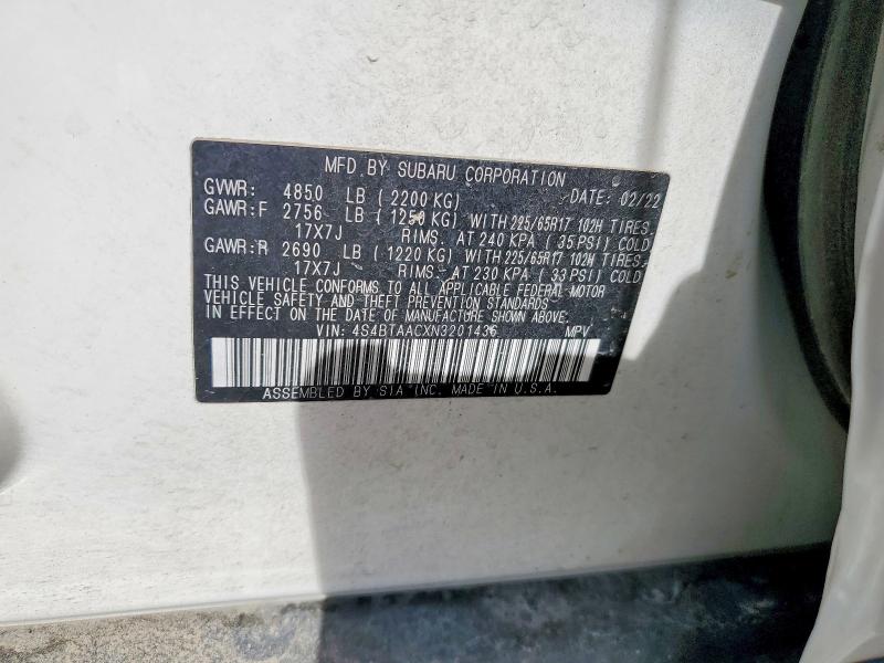 Продажа на аукционе авто 2022 Subaru Outback, vin: 4S4BTAACXN3201436, номер лота: 56890696