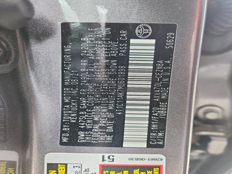 Aukcja sprzedaży 2021 Toyota Camry, vin: 4T1C11AK7MU601898, numer aukcji: 58033766