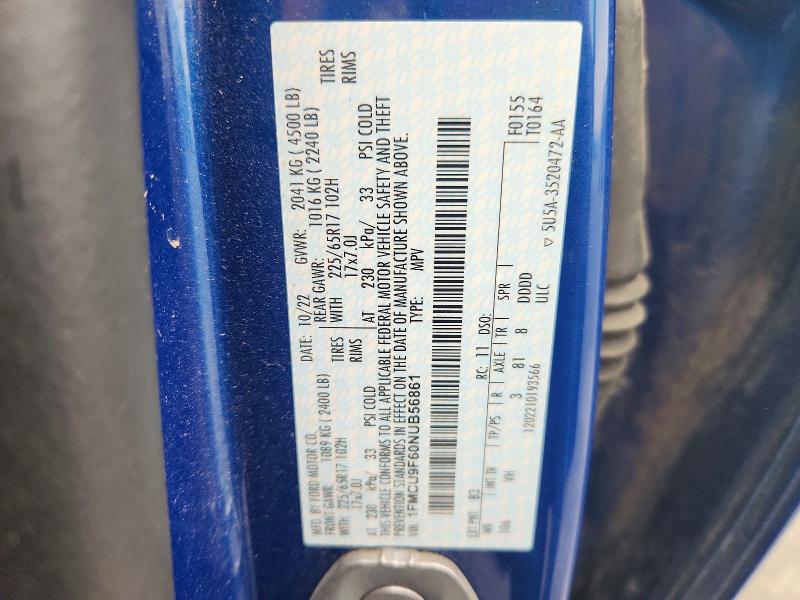 Aukcja sprzedaży 2022 Ford Escape, vin: 1FMCU9F60NUB56861, numer aukcji: 57227196
