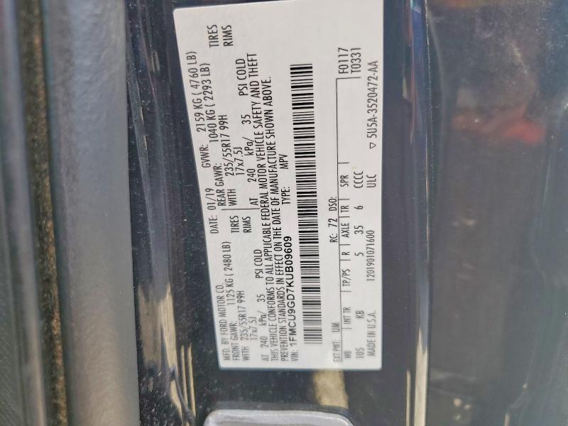55996146 :رقم المزاد ، 1FMCU9GD7KUB09609 vin ، 2019 Ford Escape مزاد بيع