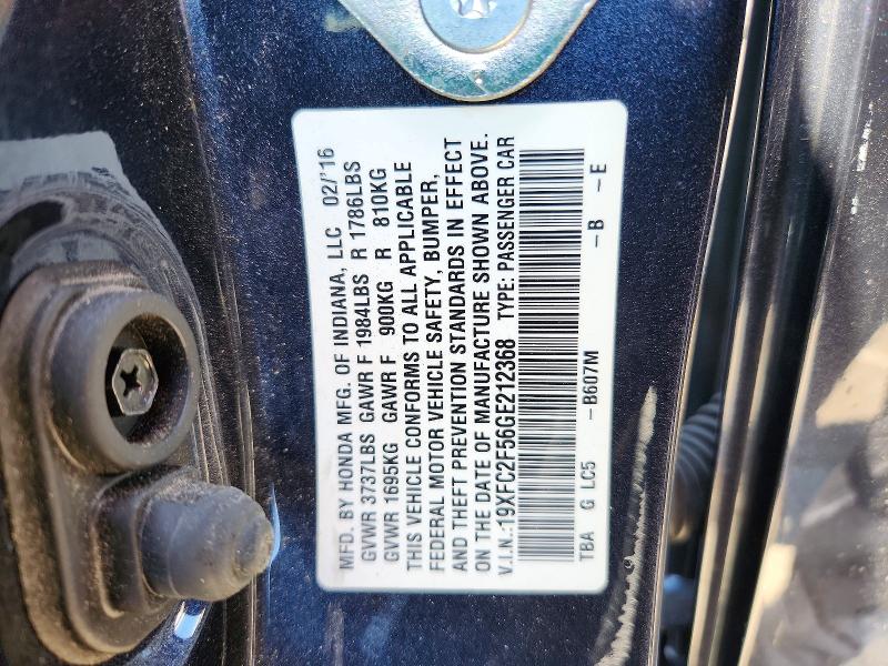 Продажа на аукционе авто 2016 Honda Civic, vin: 19XFC2F56GE212368, номер лота: 56706506