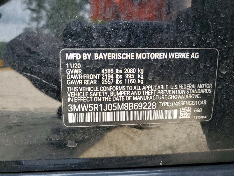 56656706 :رقم المزاد ، 3MW5R1J05M8B69228 vin ، 2021 Bmw 330i مزاد بيع