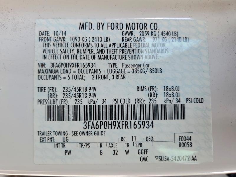 2015 Ford Fusion მანქანა იყიდება აუქციონზე, vin: 3FA6P0H9XFR165934, აუქციონის ნომერი: 56678806