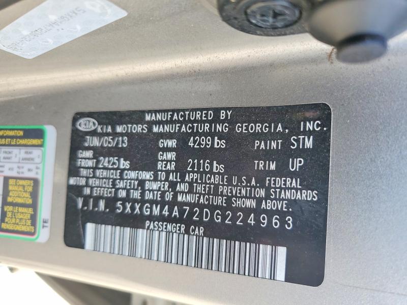 2013 Kia Optima მანქანა იყიდება აუქციონზე, vin: 5XXGM4A72DG224963, აუქციონის ნომერი: 58809306