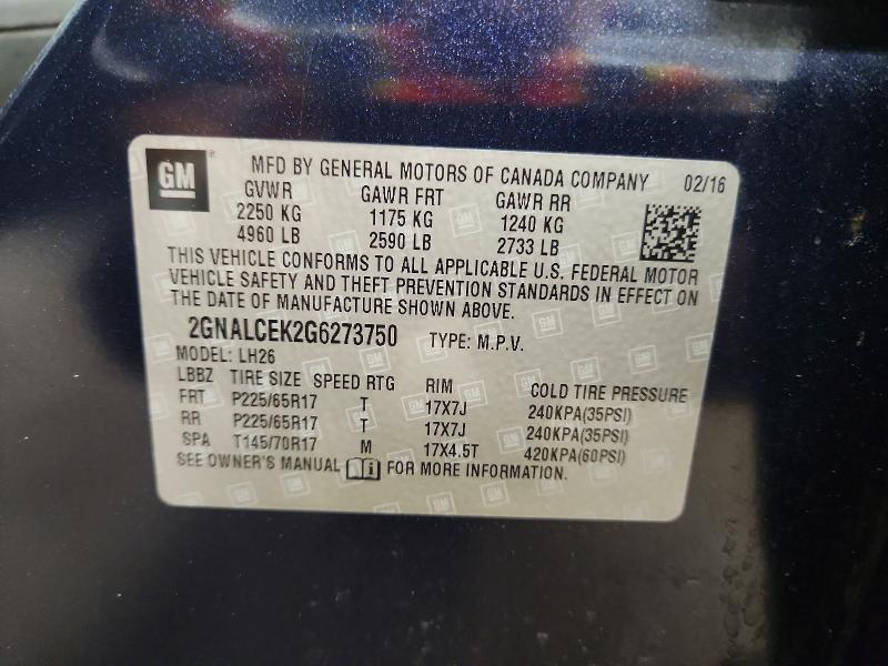 Продаж на аукціоні авто 2016 Chevrolet Equinox, vin: 2GNALCEK2G6273750, номер лоту: 55739716