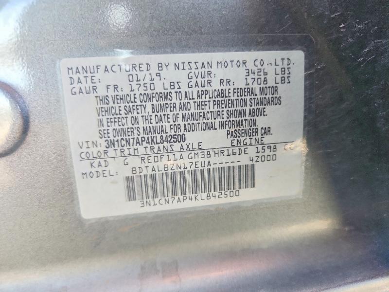 Продажа на аукционе авто 2019 Nissan Versa, vin: 3N1CN7AP4KL842500, номер лота: 55649036