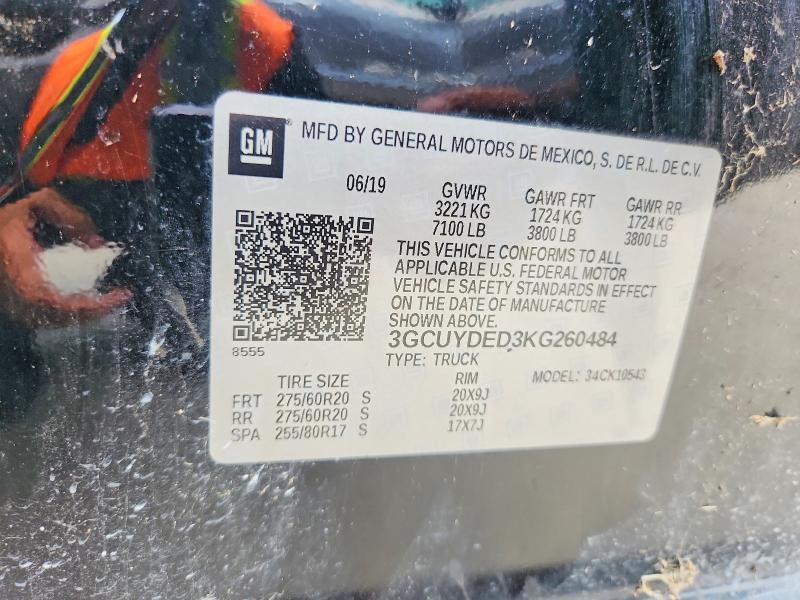 2019 Chevrolet Silverado მანქანა იყიდება აუქციონზე, vin: 3GCUYDED3KG260484, აუქციონის ნომერი: 58536096