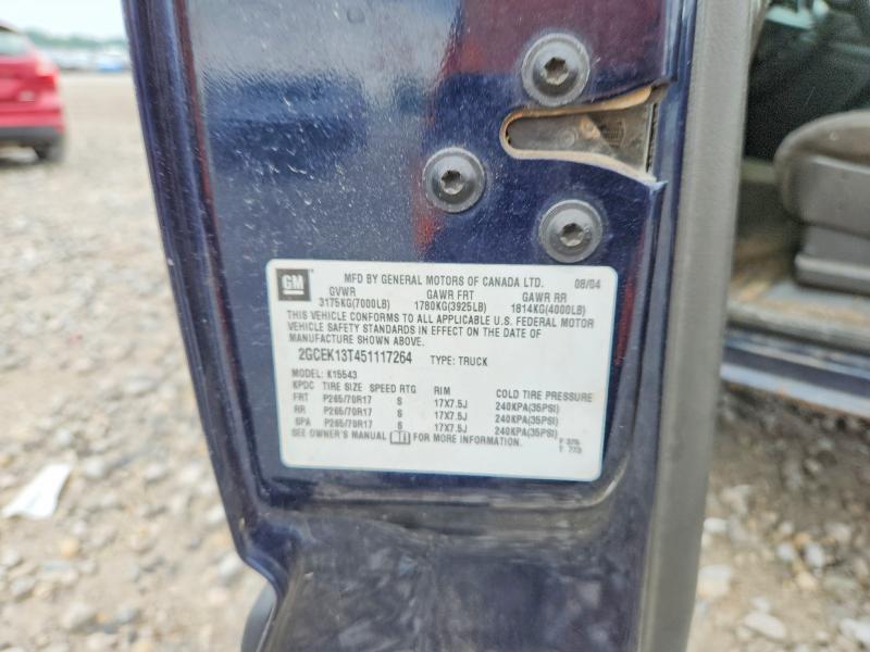 56334466 :رقم المزاد ، 2GCEK13T451117264 vin ، 2005 Chevrolet Silverado مزاد بيع