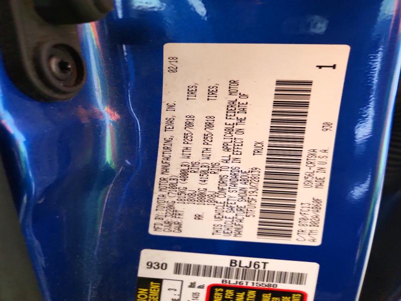 2018 Toyota Tundra მანქანა იყიდება აუქციონზე, vin: 5TFUY5F19JX728139, აუქციონის ნომერი: 56300166