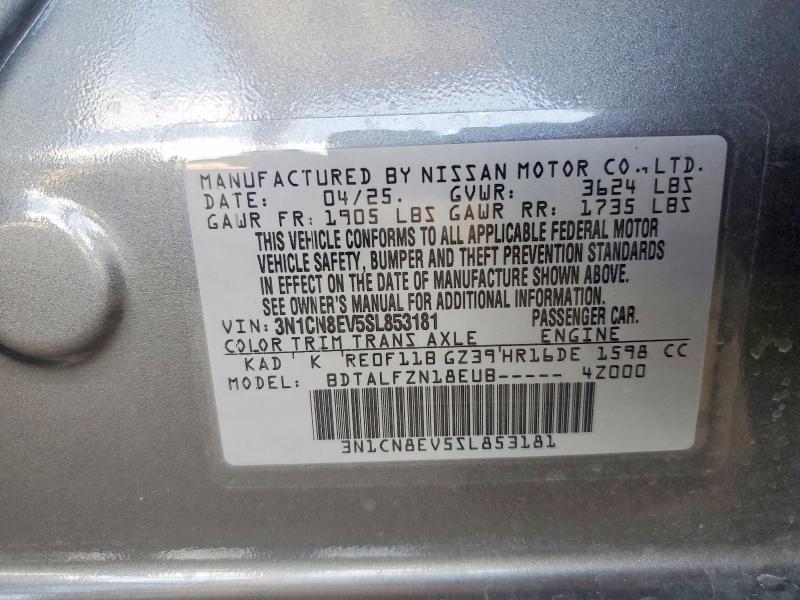 Продажа на аукционе авто 2025 Nissan Versa, vin: 3N1CN8EV5SL853181, номер лота: 55548546