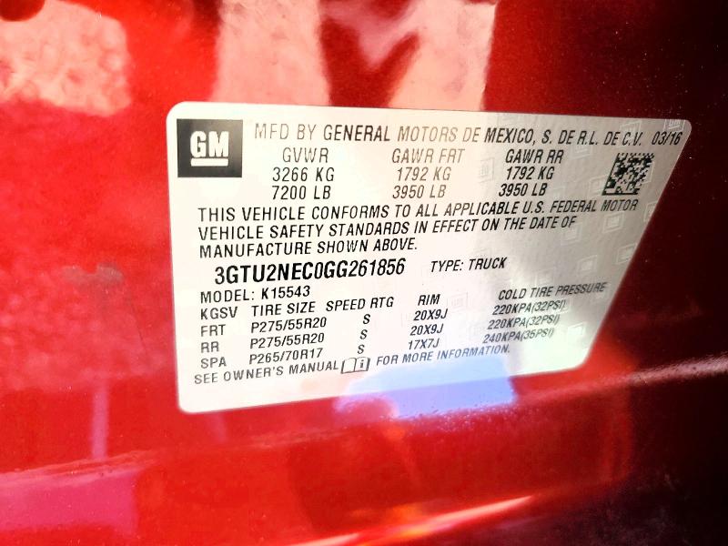 Aukcja sprzedaży 2016 Gmc Sierra, vin: 3GTU2NEC0GG261856, numer aukcji: 55418596