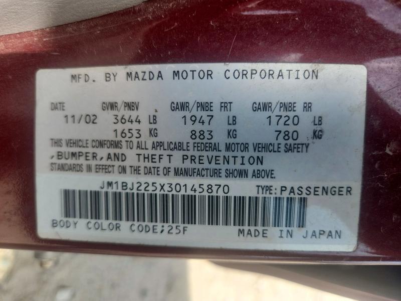 Aukcja sprzedaży 2003 Mazda Protege, vin: JM1BJ225X30145870, numer aukcji: 56929426