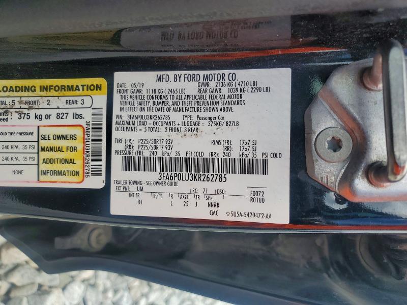 Продажа на аукционе авто 2019 Ford Fusion, vin: 3FA6P0LU3KR262785, номер лота: 56539456