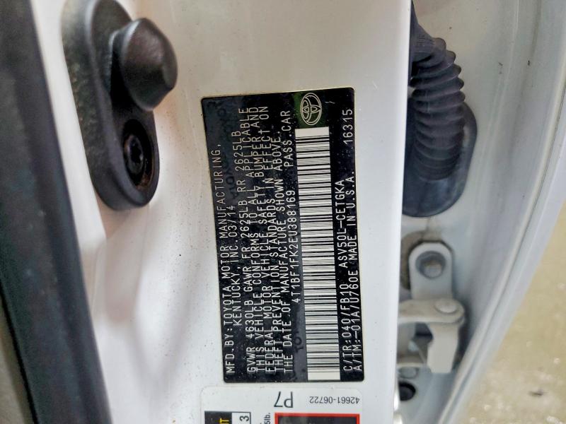 55493036 :رقم المزاد ، 4T1BF1FK2EU388169 vin ، 2014 Toyota Camry مزاد بيع