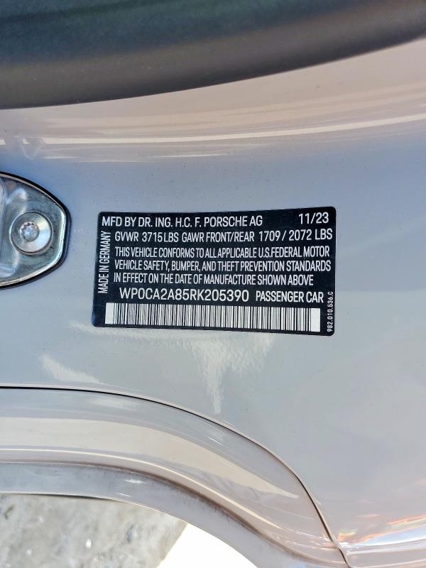 2024 Porsche Boxster მანქანა იყიდება აუქციონზე, vin: WP0CA2A85RK205390, აუქციონის ნომერი: 57633396