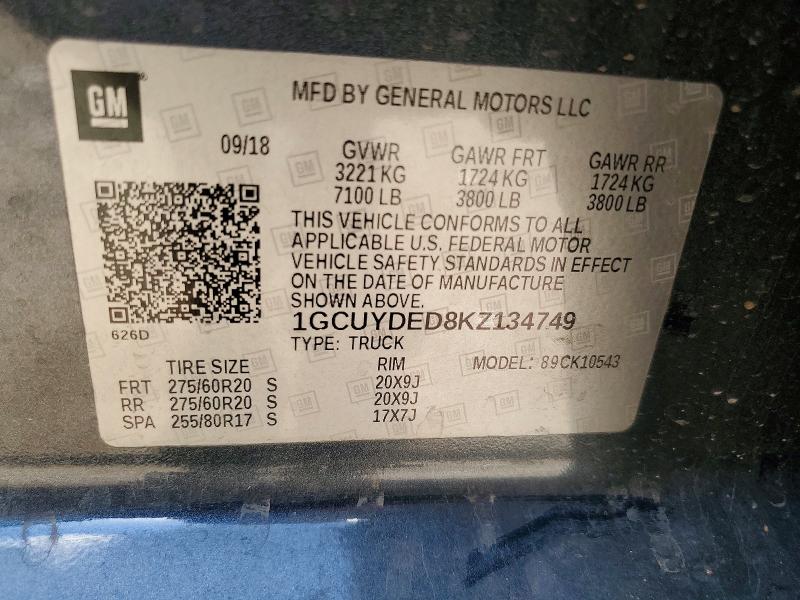 Aukcja sprzedaży 2019 Chevrolet Silverado, vin: 1GCUYDED8KZ134749, numer aukcji: 56121526