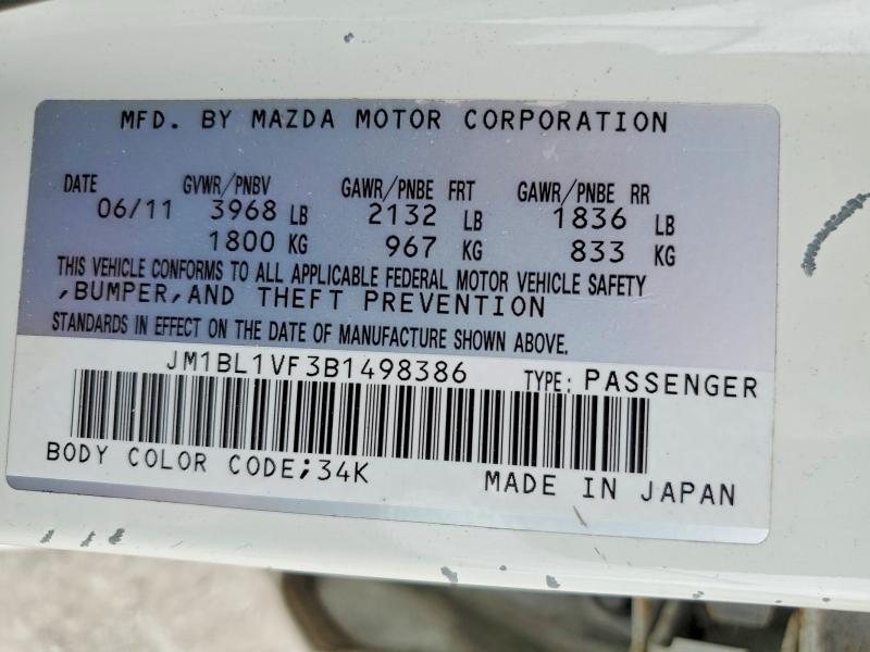 Aukcja sprzedaży 2011 Mazda 3, vin: JM1BL1VF3B1498386, numer aukcji: 55376076