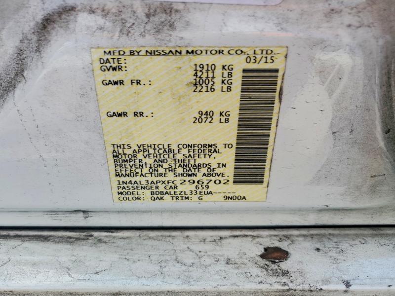 Продажа на аукционе авто 2015 Nissan Altima, vin: 1N4AL3APXFC296702, номер лота: 58997706