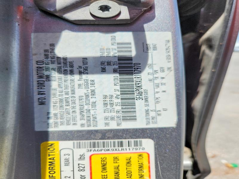 2020 Ford Fusion მანქანა იყიდება აუქციონზე, vin: 3FA6P0K9XLR117970, აუქციონის ნომერი: 57405996