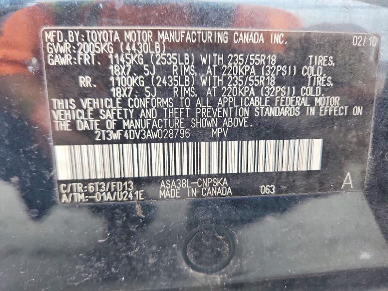 Aukcja sprzedaży 2010 Toyota Rav4, vin: 2T3WF4DV3AW028796, numer aukcji: 57185586