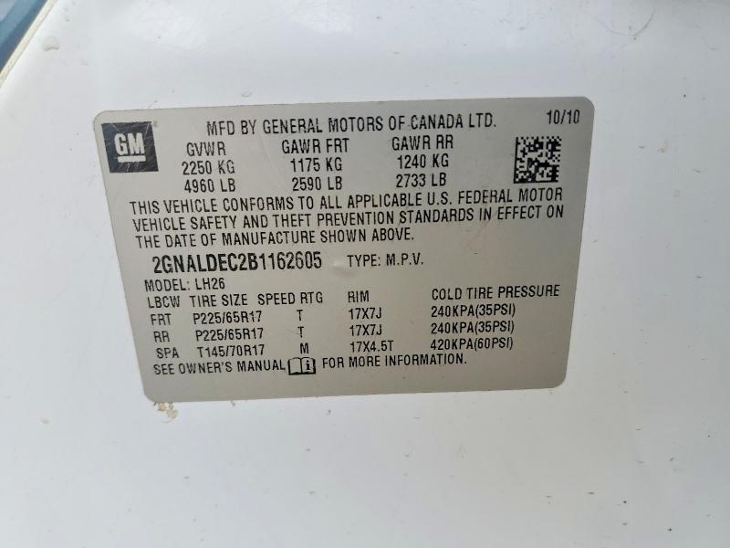58739026 :رقم المزاد ، 2GNALDEC2B1162605 vin ، 2011 Chevrolet Equinox مزاد بيع