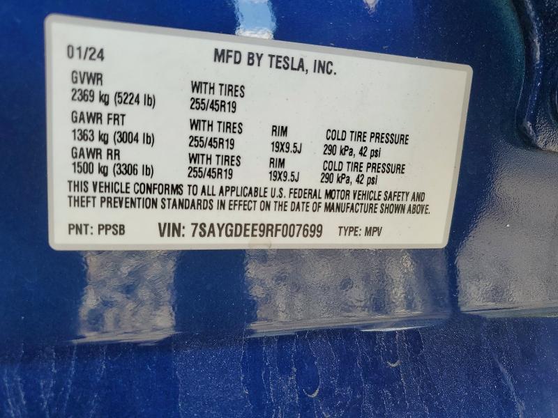 57057566 :رقم المزاد ، 7SAYGDEE9RF007699 vin ، 2024 Tesla Model Y مزاد بيع