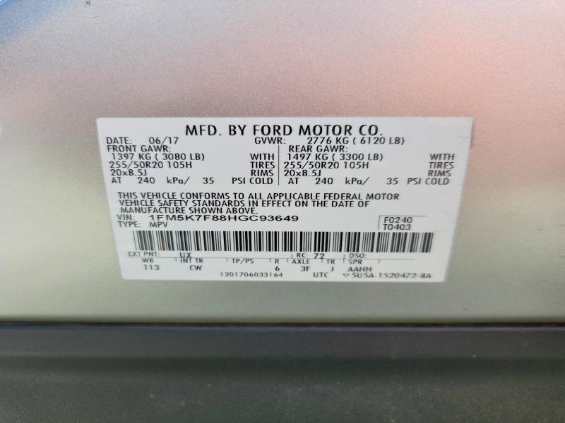 Продаж на аукціоні авто 2017 Ford Explorer, vin: 1FM5K7F88HGC93649, номер лоту: 59152746