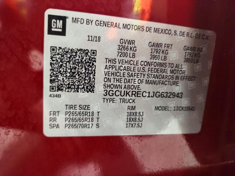 Продажа на аукционе авто 2018 Chevrolet Silverado, vin: 3GCUKREC1JG632943, номер лота: 58381466