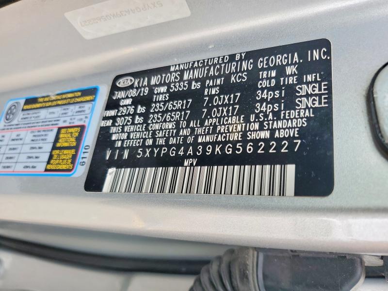 Продажа на аукционе авто 2019 Kia Sorento, vin: 5XYPG4A39KG562227, номер лота: 56345286