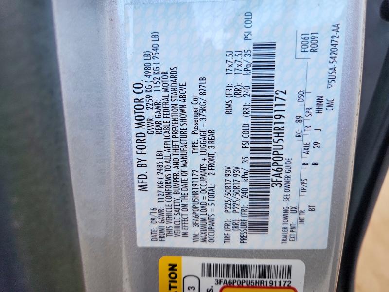 Aukcja sprzedaży 2017 Ford Fusion, vin: 3FA6P0PU5HR191172, numer aukcji: 54862466