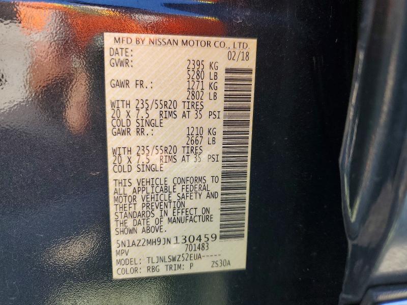 Aukcja sprzedaży 2018 Nissan Murano, vin: 5N1AZ2MH9JN130459, numer aukcji: 54650936